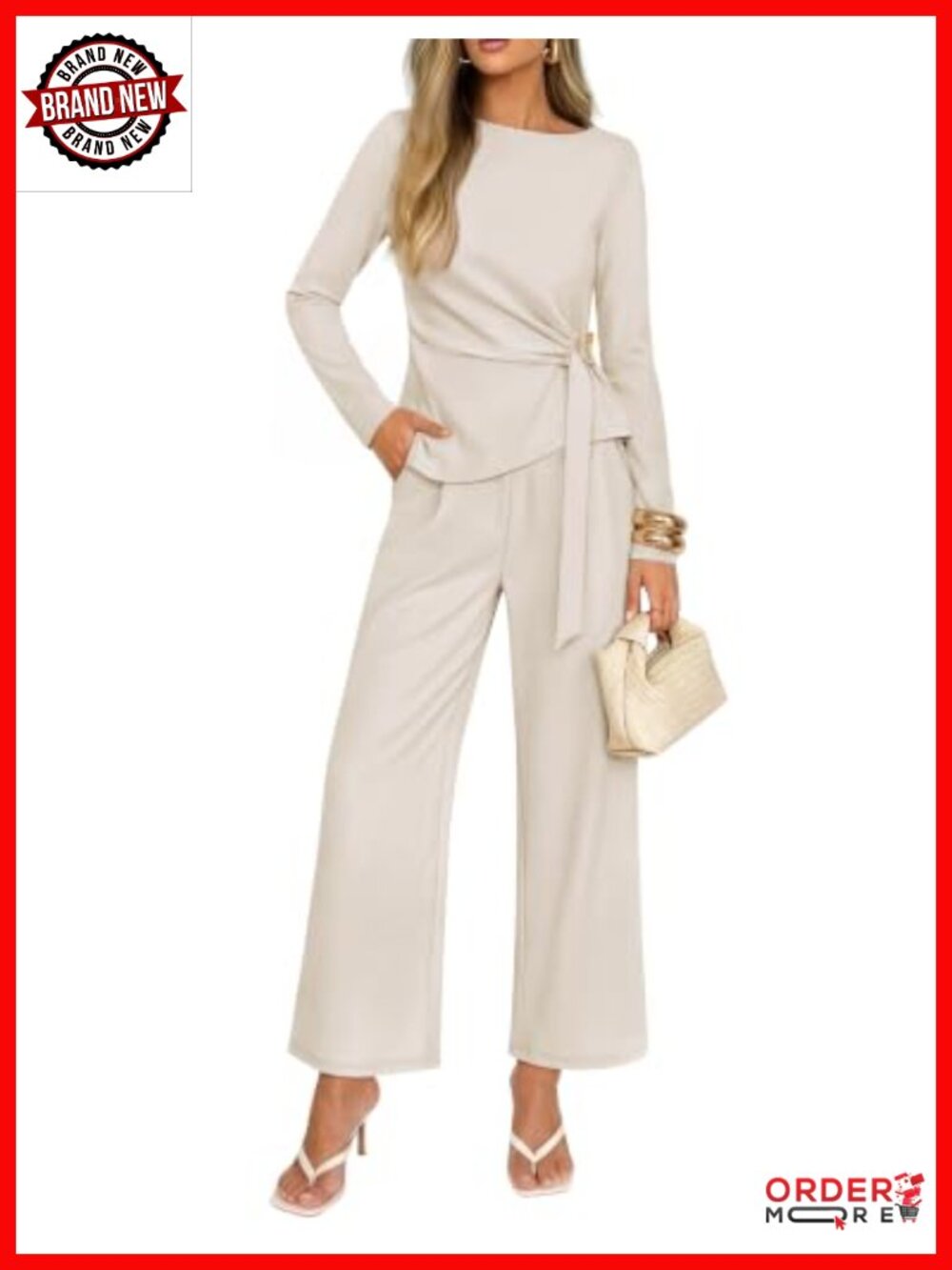 ZESICA 2 Piece Dressy Pant Set Boat Neck Top Wide Leg Pants Work Office
